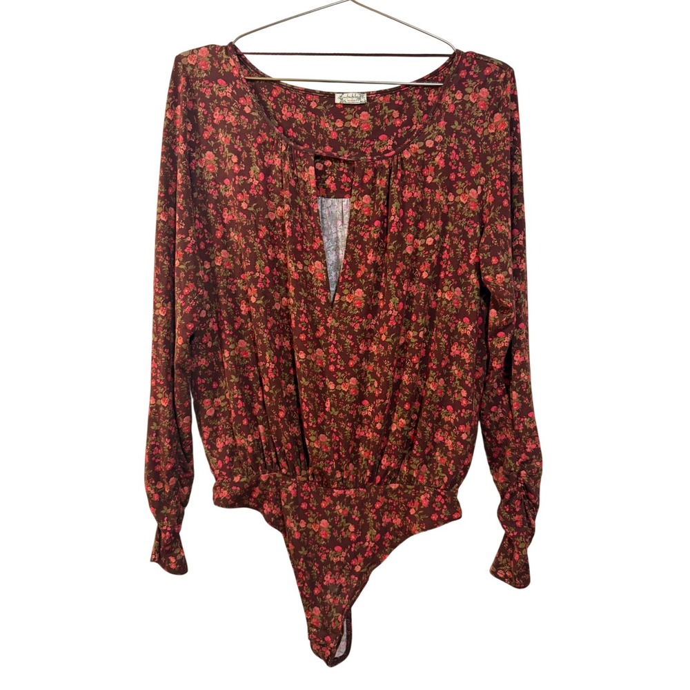 Intimately Free People Bodysuit‎ Medium Burgundy Floral Romantic Whimsical Indie